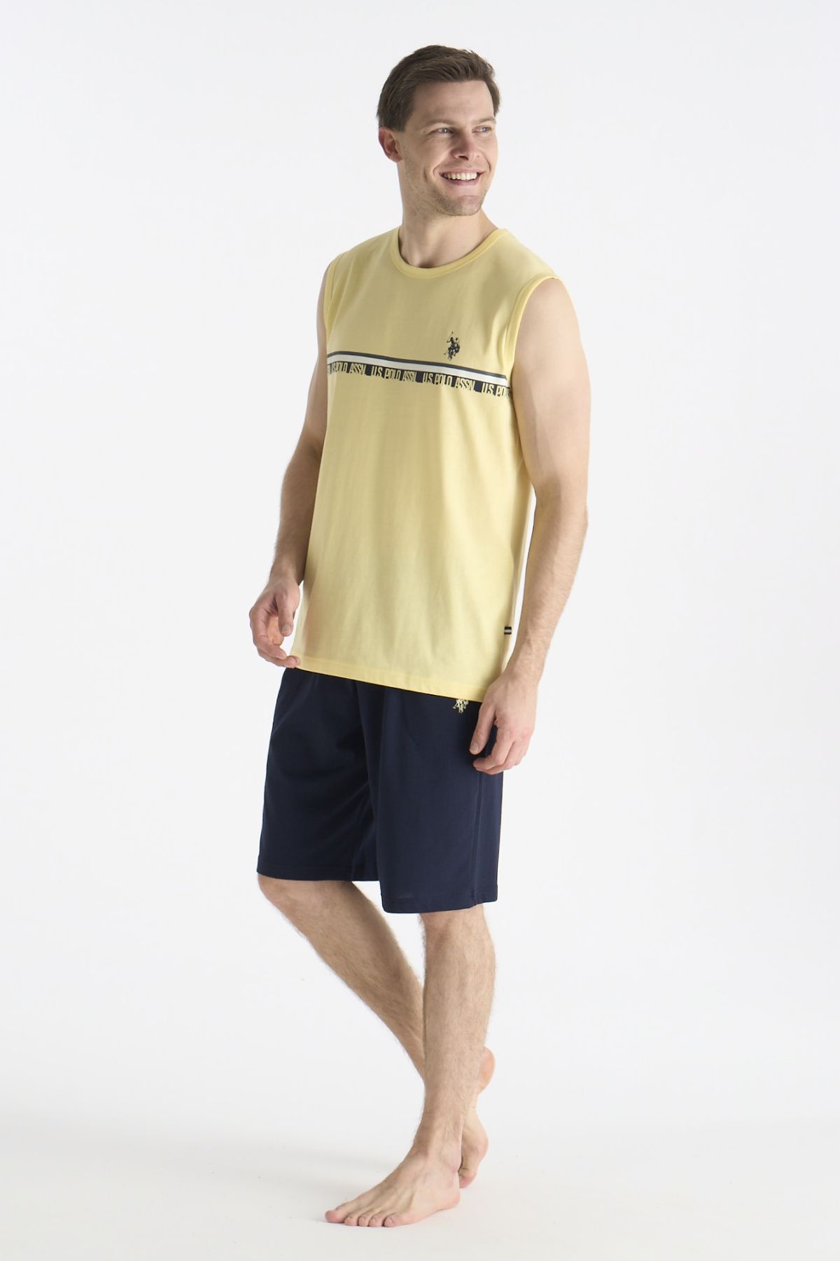 U.s Polo Assn. 19020 Erkek Kolsuz Bisiklet Yaka Şortlu Pijama Takımı-Sarı