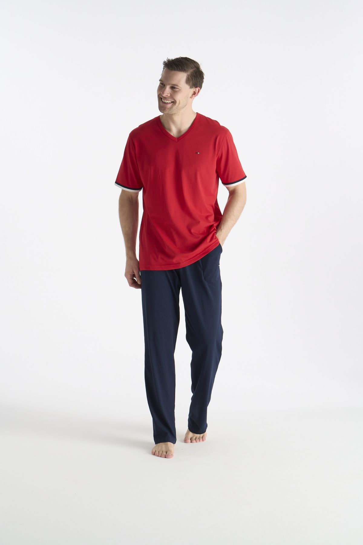 U.s Polo Assn. 19041 Erkek Kısa Kollu V Yaka Pijama Takımı-Kırmızı