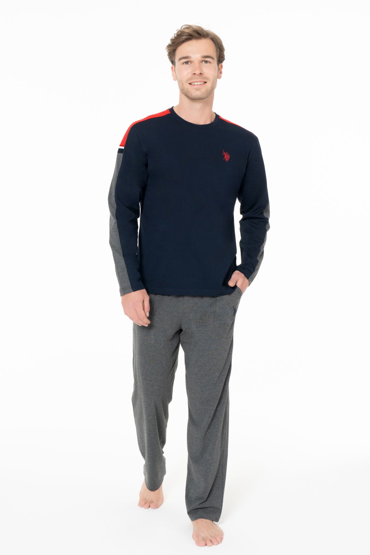U.s Polo Assn. 18957 Erkek Uzun Kollu Bisiklet Yaka Pijama Takımı-Lacivert