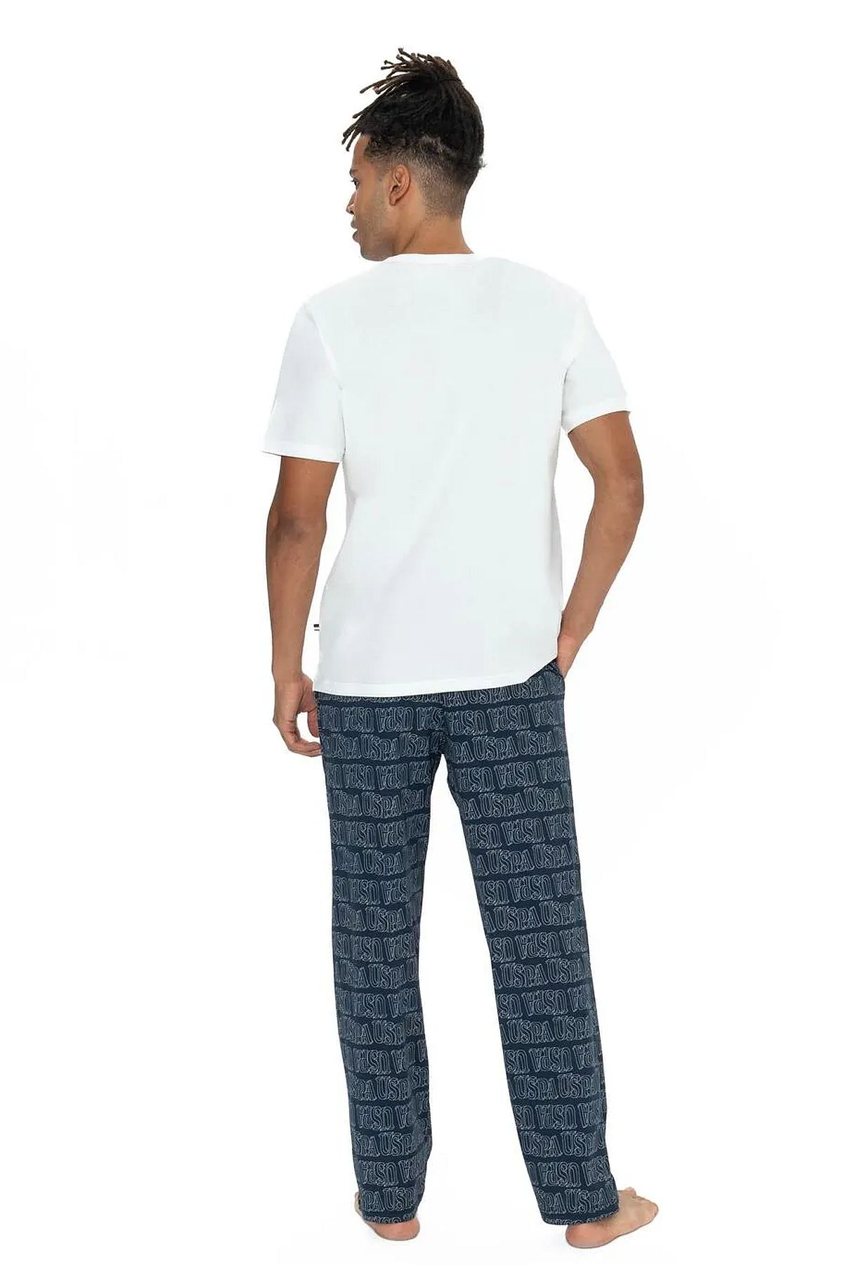 U.s Polo Assn. 18903 Erkek Kısa Kollu Bisiklet Yaka 3lü Pijama Takımı-Ekru