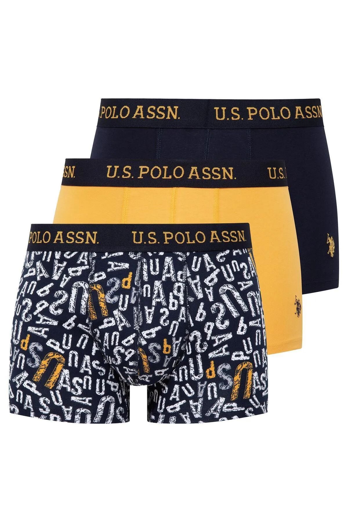 U.s Polo Assn. 80497 Erkek Pamuklu 3lü Boxer-Sarı&Lacivert&Baskılı