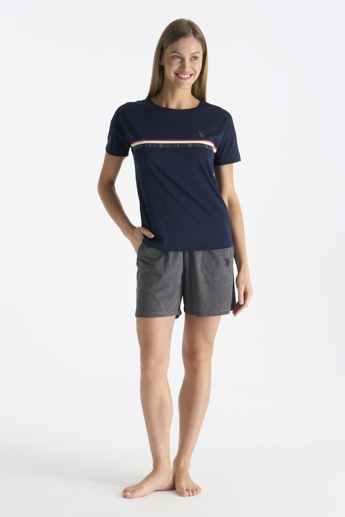 U.s Polo Assn. 20194 Kadın Kısa Kollu Şortlu Pijama Takım-Lacivert
