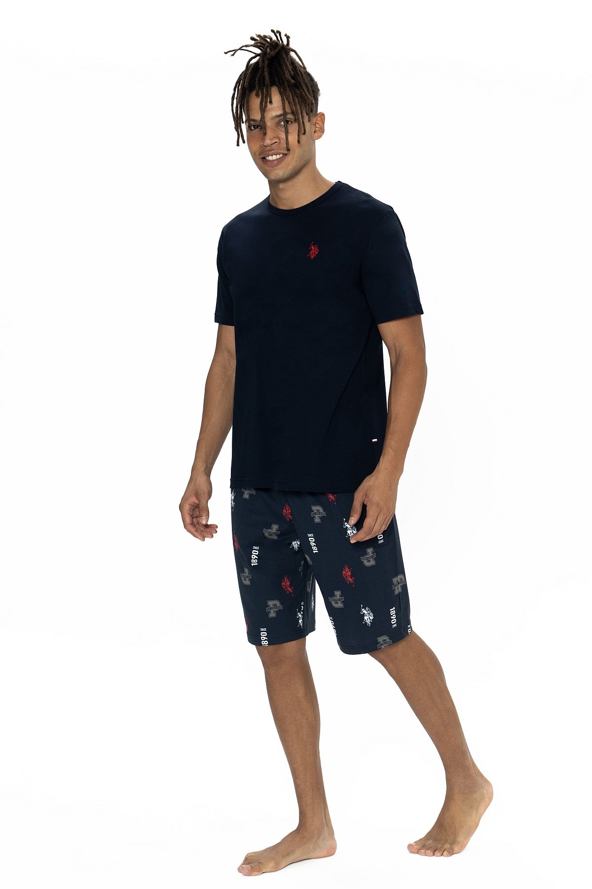 U.s Polo Assn. 18867 Erkek Kısa Kollu Bisiklet Yaka Şortlu Pijama Takımı-Lacivert