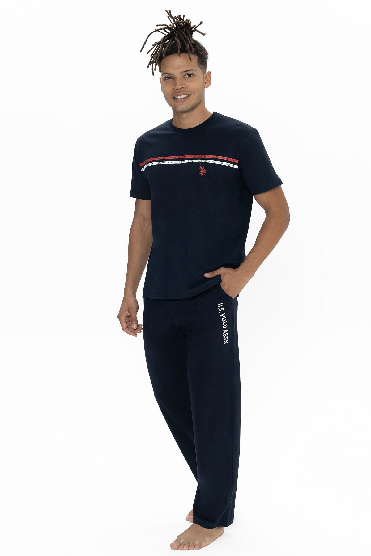 U.s Polo Assn. 18895 Erkek Kısa Kollu Bisiklet Yaka Pijama Takımı-Lacivert