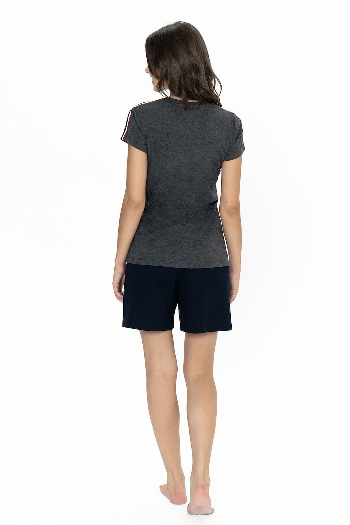 U.s Polo Assn. 20000 Kadın Kısa Kollu Bisiklet Yaka Şortlu Pijama Takımı-Antrasitmelanj