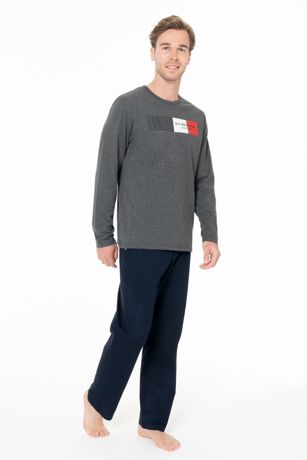 U.s Polo Assn. 18945 Erkek Uzun Kollu Bisiklet Yaka Pijama Takımı-Antrasitmelanj