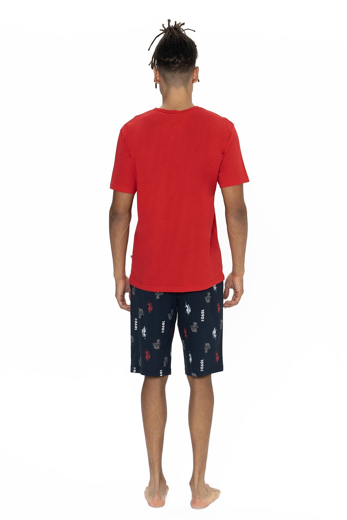 U.s Polo Assn. 18867 Erkek Kısa Kollu Bisiklet Yaka Şortlu Pijama Takımı-Kırmızı