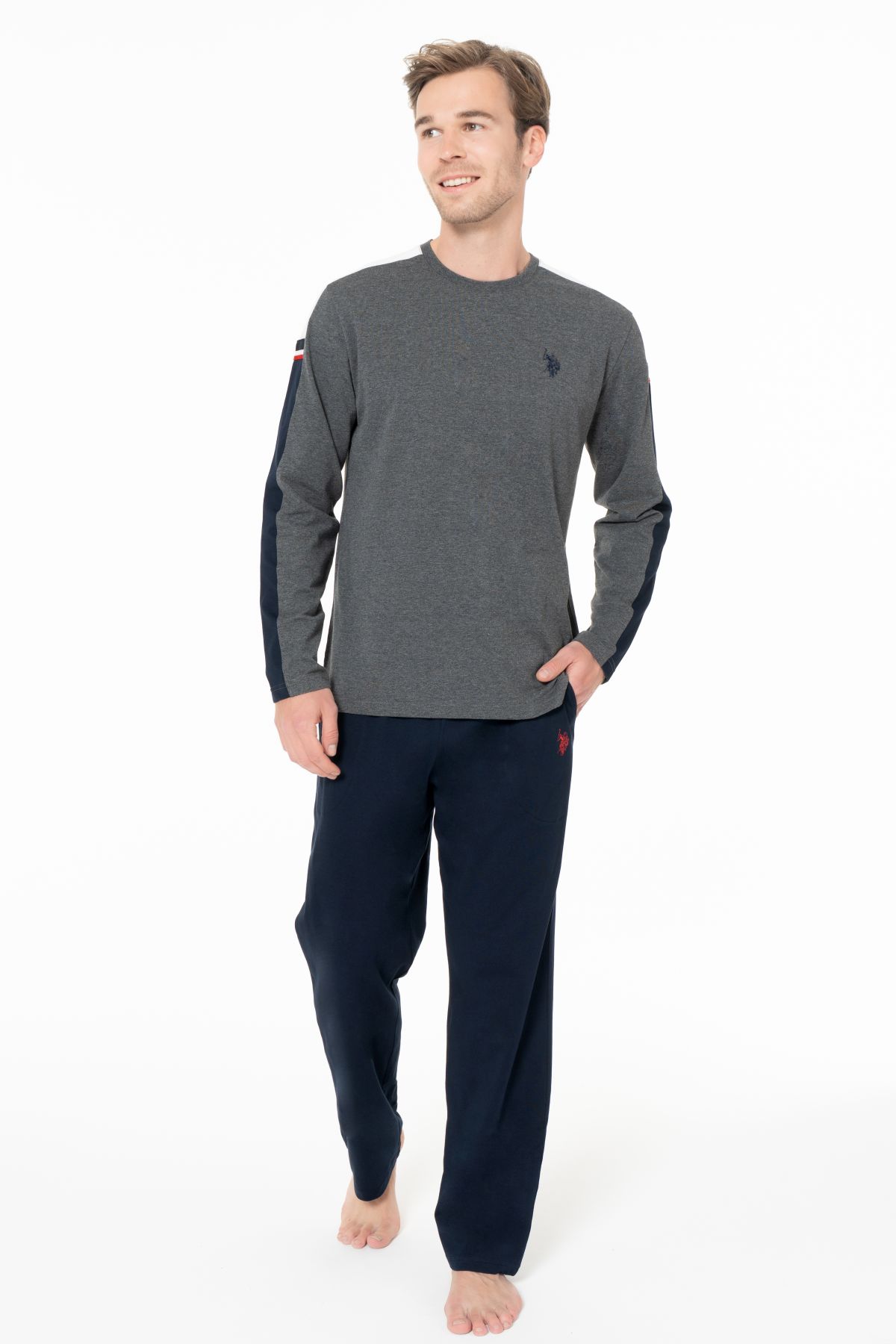 U.s Polo Assn. 18957 Erkek Uzun Kollu Bisiklet Yaka Pijama Takımı-Antrasitmelanj
