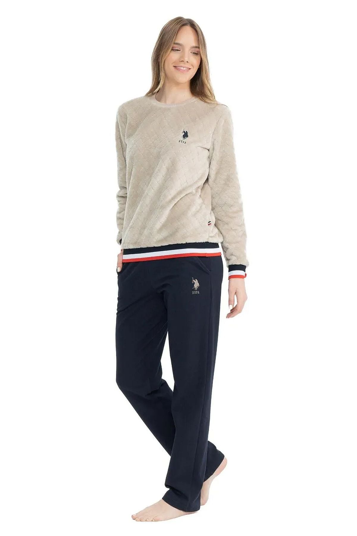 U.s Polo Assn. 17079 Kadın Uzun Kollu Welsoft Eşofman Takım-Bej