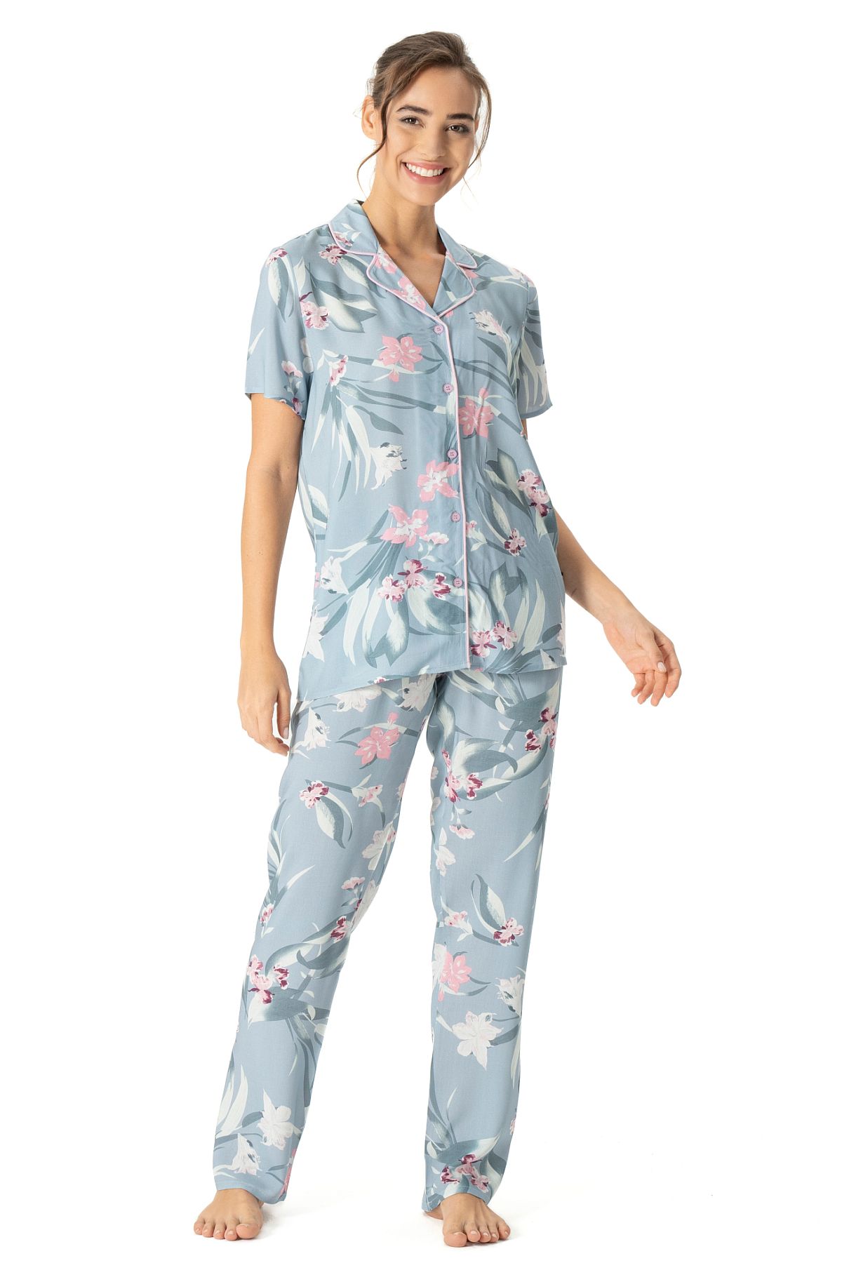 U.s Polo Assn. 17047 Kadın Kısa Kollu Önden Düğmeli Pijama Takım-Mint