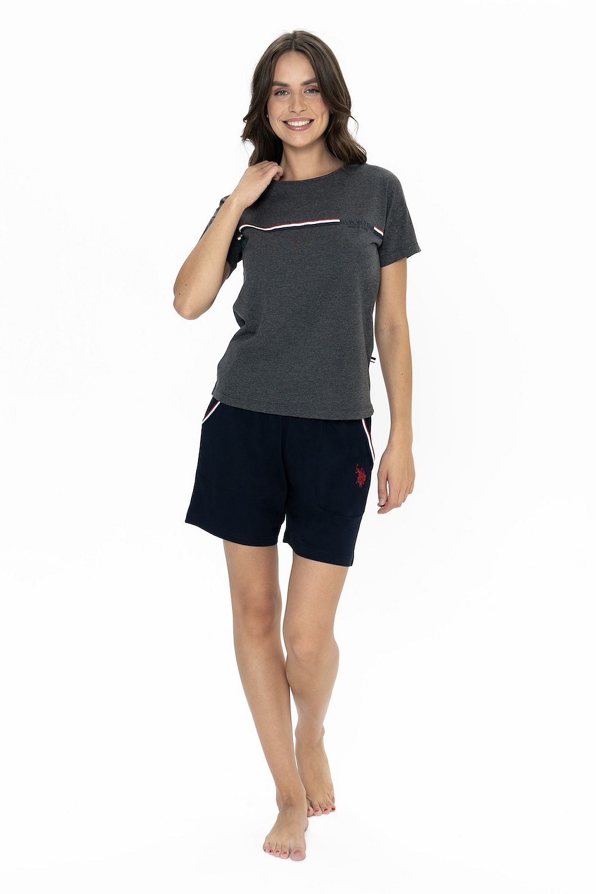 U.s Polo Assn. 20001 Kadın Kısa Kollu Bisiklet Yaka Şortlu Pijama Takımı-Antrasitmelanj