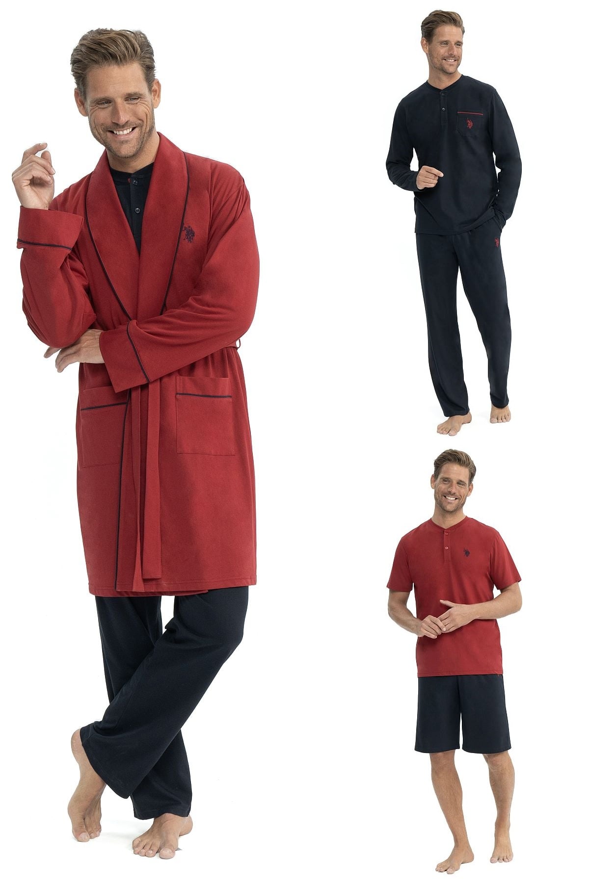 U.s Polo Assn. 12040 Erkek Çeyizlik 5li Sabahlıklı Pijama Takım-Bordo