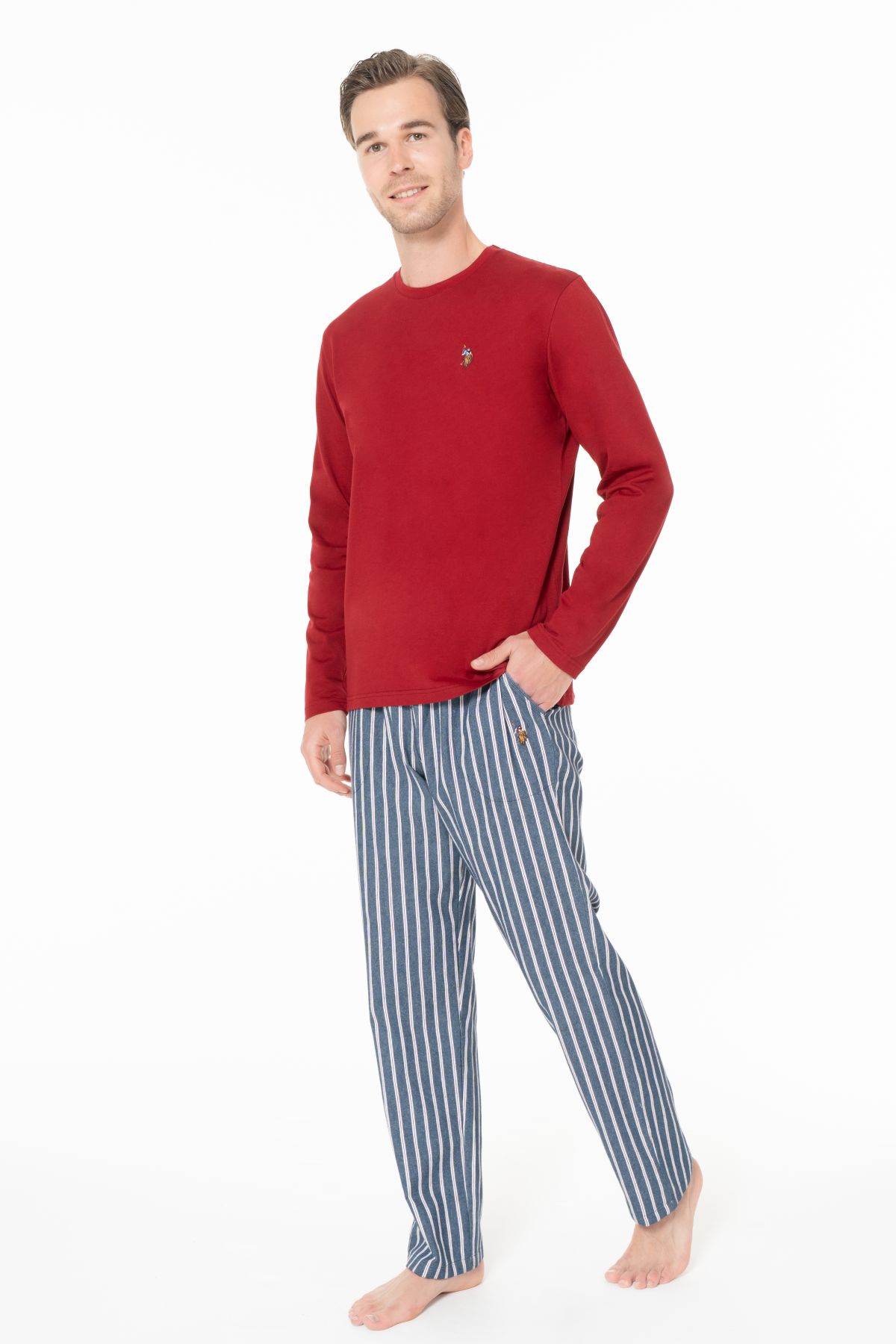U.s Polo Assn. 18977 Erkek Uzun Kollu Bisiklet Yaka Pijama Takımı-Bordo
