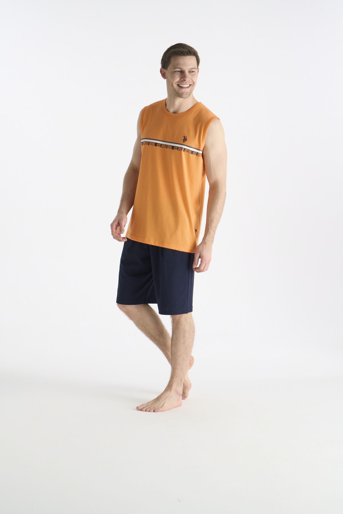 U.s Polo Assn. 19020 Erkek Kolsuz Bisiklet Yaka Şortlu Pijama Takımı-Turuncu