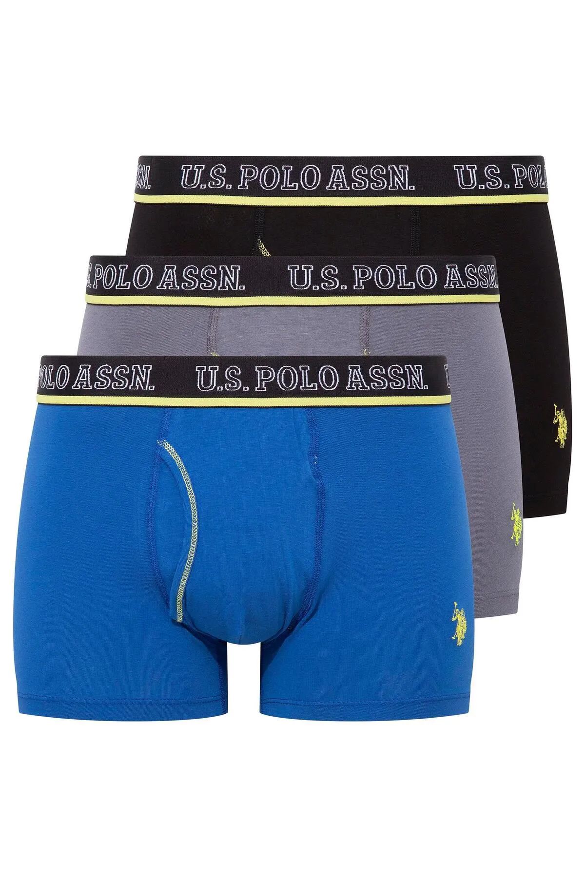 U.s Polo Assn. 80508 Erkek Pamuklu 3lü Boxer-Saks&Antrasit&Siyah