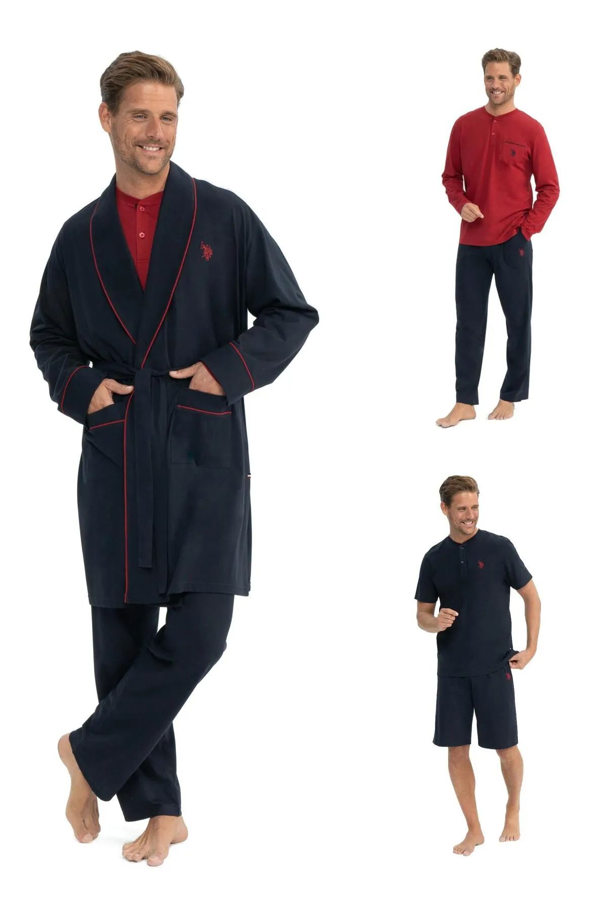 U.s Polo Assn. 12040 Erkek Çeyizlik 5li Sabahlıklı Pijama Takım-Lacivert