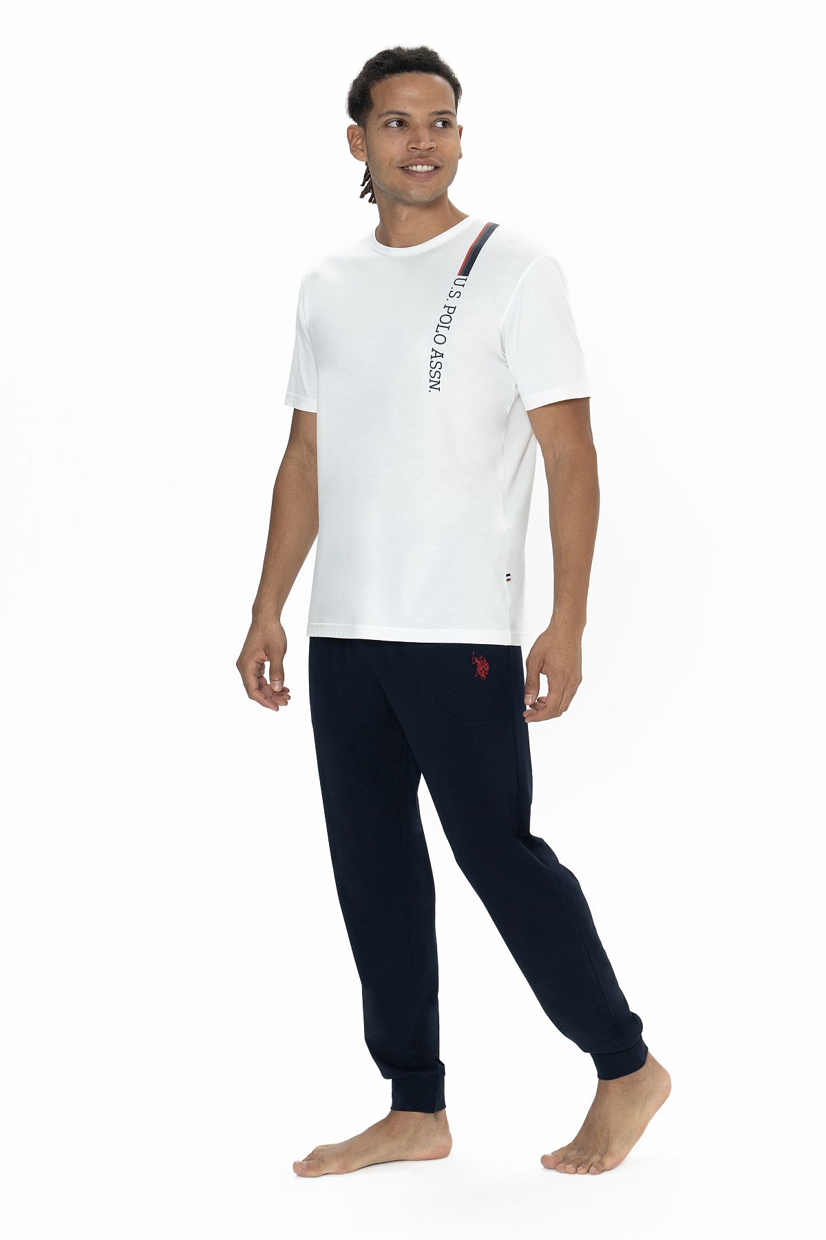 U.s Polo Assn. 18890 Erkek Kısa Kollu Bisiklet Yaka Paçası Lastikli Pijama Takımı-Ekru