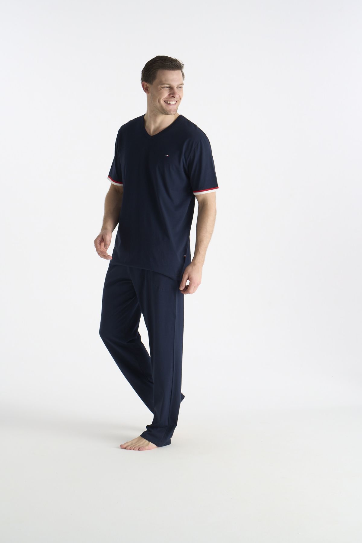 U.s Polo Assn. 19041 Erkek Kısa Kollu V Yaka Pijama Takımı-Lacivert