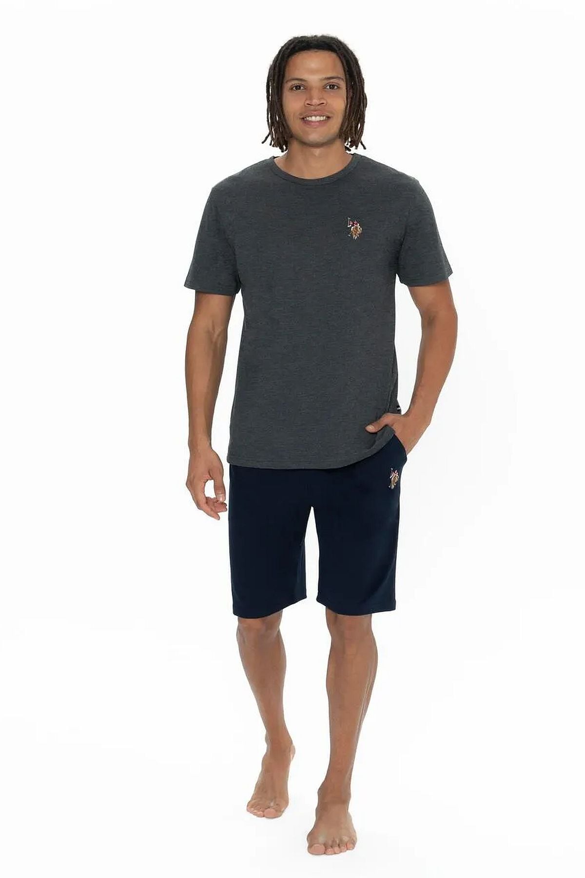 U.s Polo Assn. 18904 Erkek Kısa Kollu Bisiklet Yaka Şortlu Pijama Takımı-Antrasit
