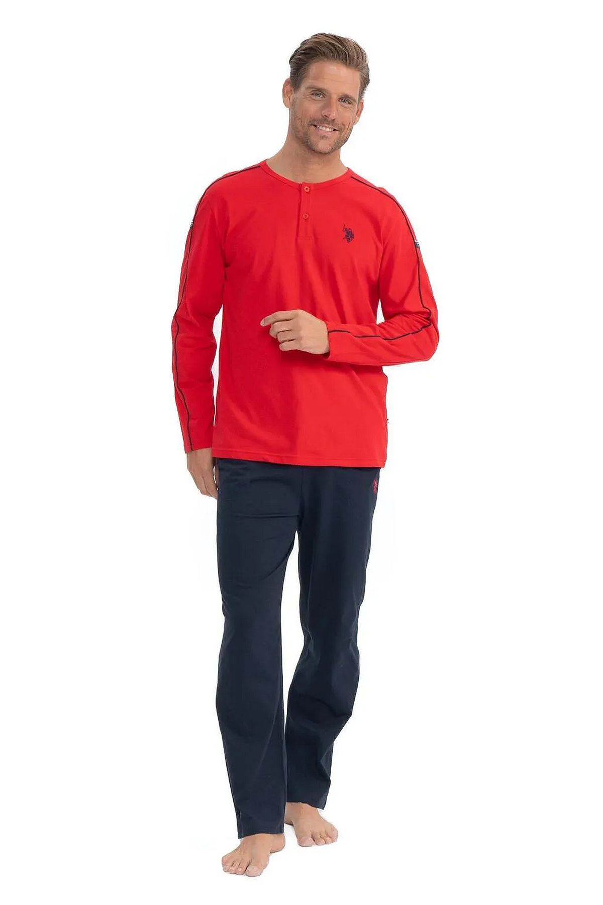 U.s Polo Assn. 18836 Erkek Uzun Kollu Yuvarlak Yaka Pijama Takımı-Kırmızı