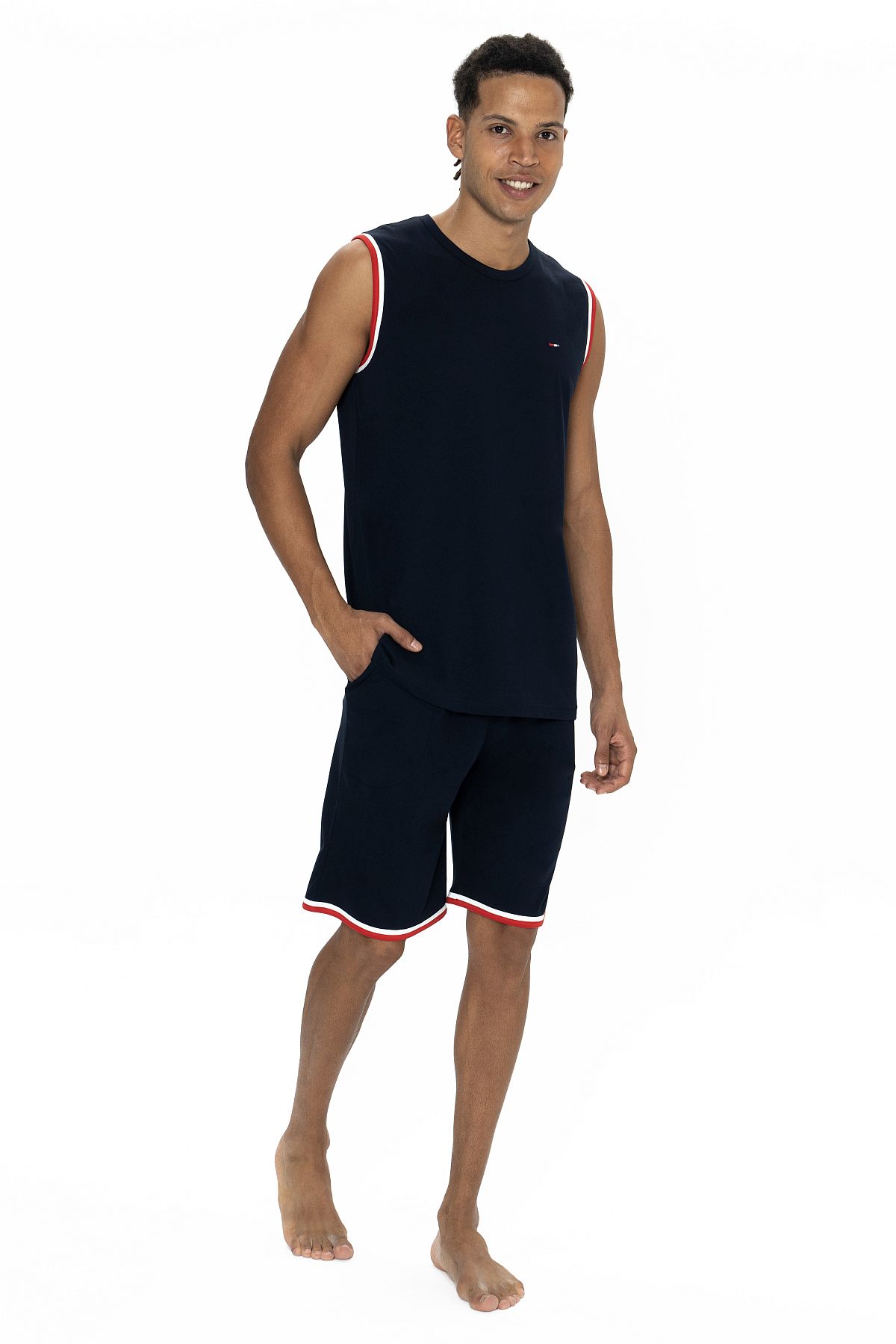 U.s Polo Assn. 18872 Erkek Kolsuz Bisiklet Yaka Şortlu Pijama Takımı-Lacivert