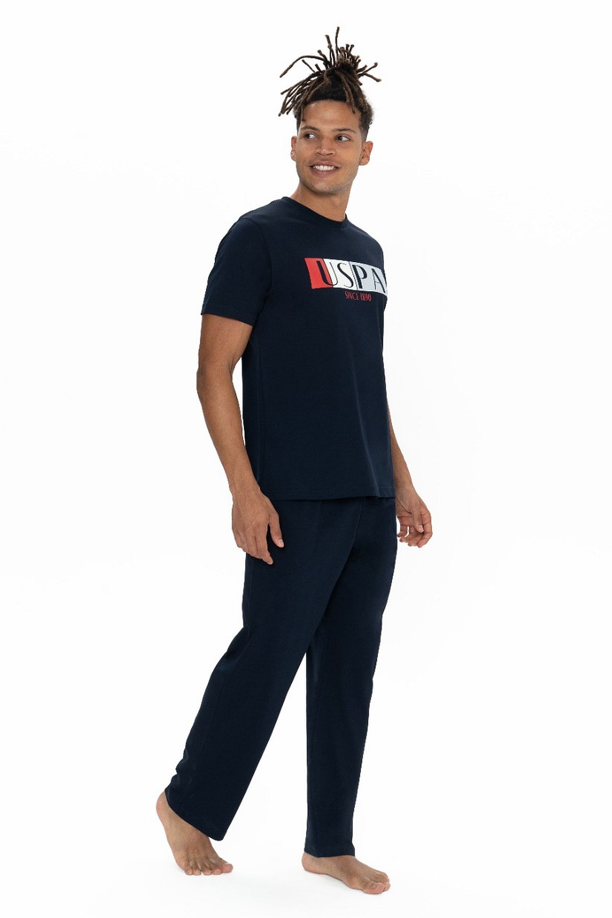 U.s Polo Assn. 18899 Erkek Kısa Kollu Bisiklet Yaka Pijama Takımı-Lacivert