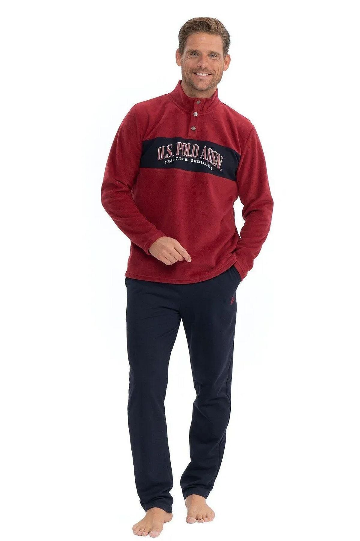 U.s Polo Assn. 18826 Erkek Polar Uzun Kollu Dik Yaka Rahat Ev Giyim-Bordo