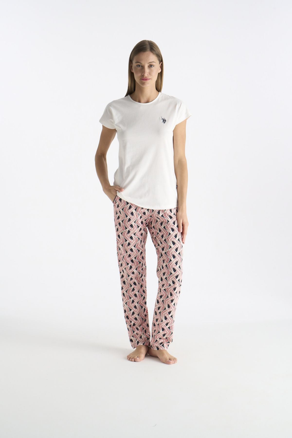 U.s Polo Assn. 20248 Kadın Bisiklet Yaka Kısa Kollu Pijama Takımı-Ekru