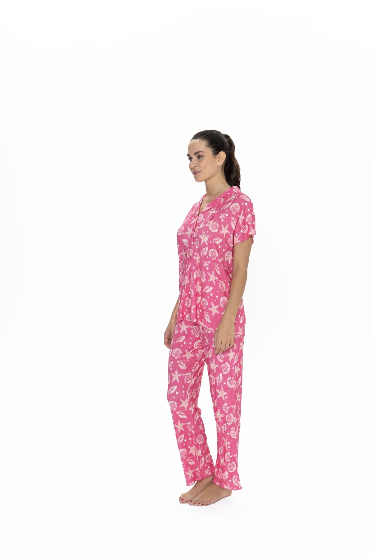 U.s Polo Assn. 20084 Kadın Kısa Kollu Gömlek Pijama Takım-Fuşya