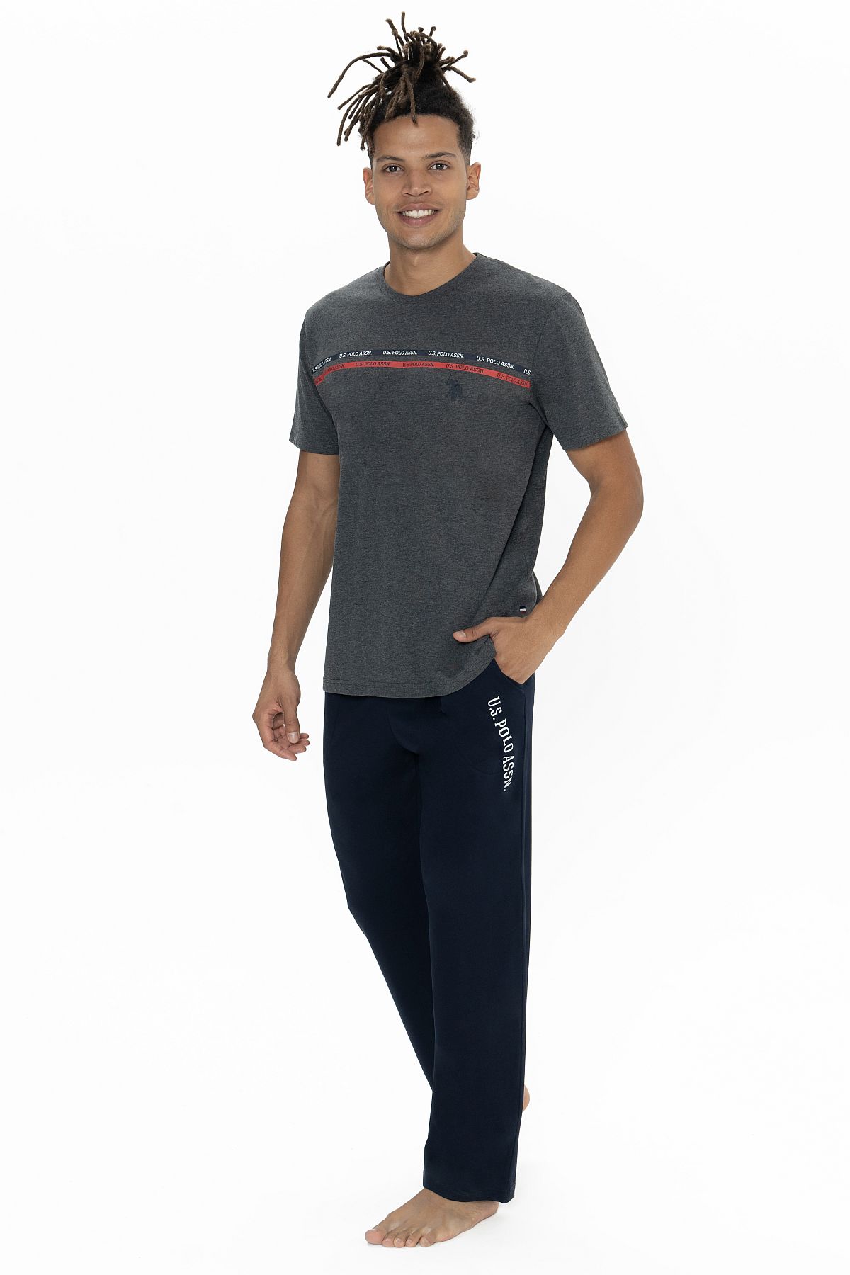 U.s Polo Assn. 18895 Erkek Kısa Kollu Bisiklet Yaka Pijama Takımı-Antrasitmelanj