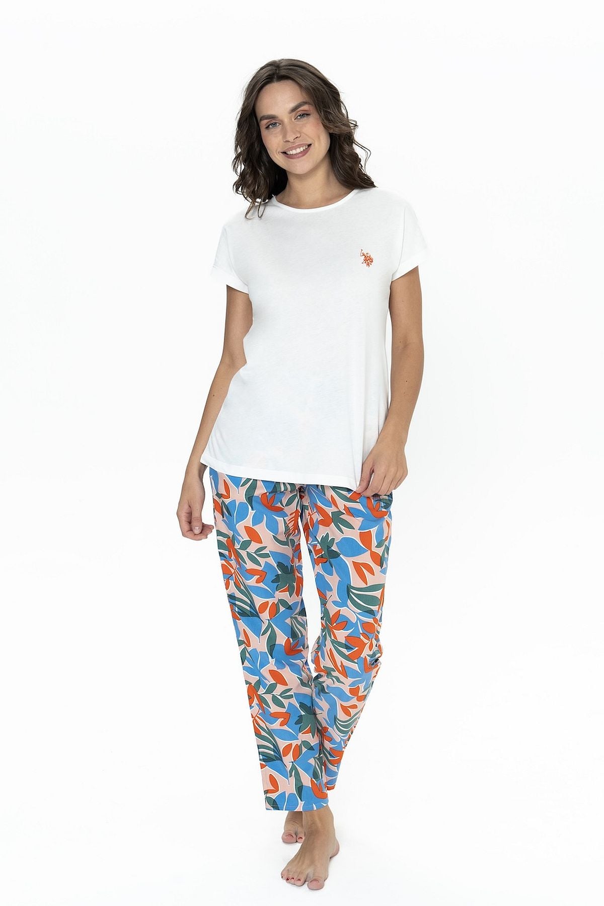 U.s Polo Assn. 20097 Kadın Kısa Kollu Bisiklet Yaka Pijama Takımı-Ekru