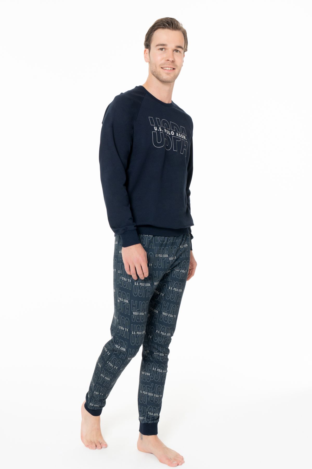 U.s Polo Assn. 18968 Erkek Uzun Kollu Bisiklet Yaka Paçası Bantlı Rahat Ev Giyim-Lacivert