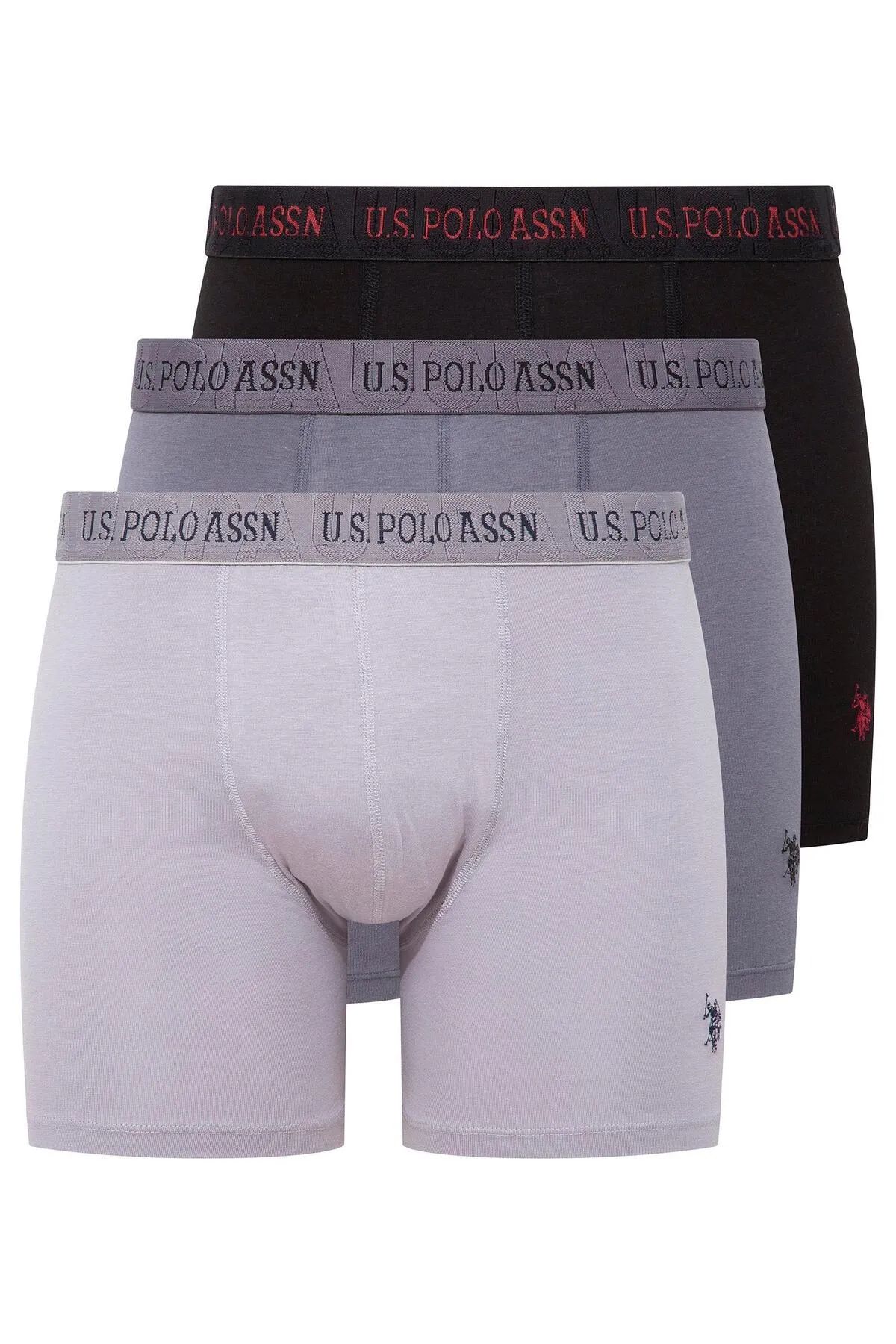U.s Polo Assn. 80517 Erkek Pamuklu 3lü Boxer-Siyah&Antrasit&Gri