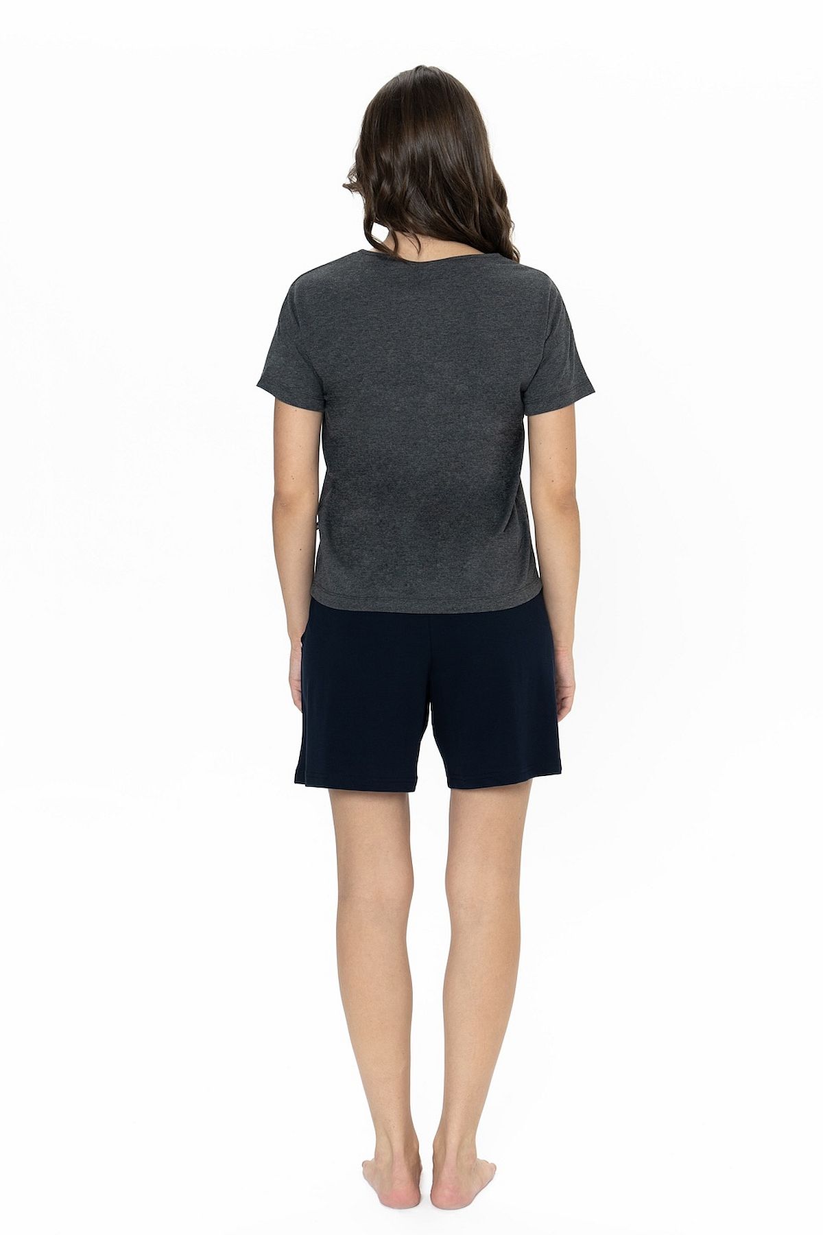 U.s Polo Assn. 20001 Kadın Kısa Kollu Bisiklet Yaka Şortlu Pijama Takımı-Antrasitmelanj