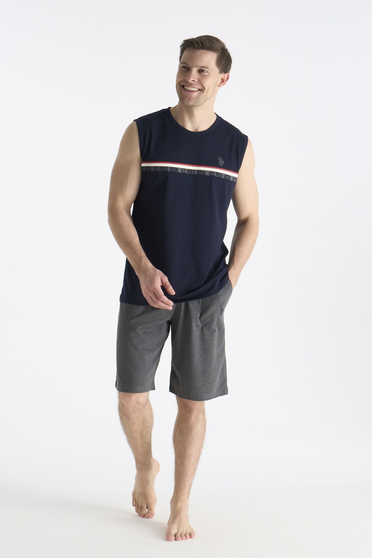 U.s Polo Assn. 19020 Erkek Kolsuz Bisiklet Yaka Şortlu Pijama Takımı-Lacivert