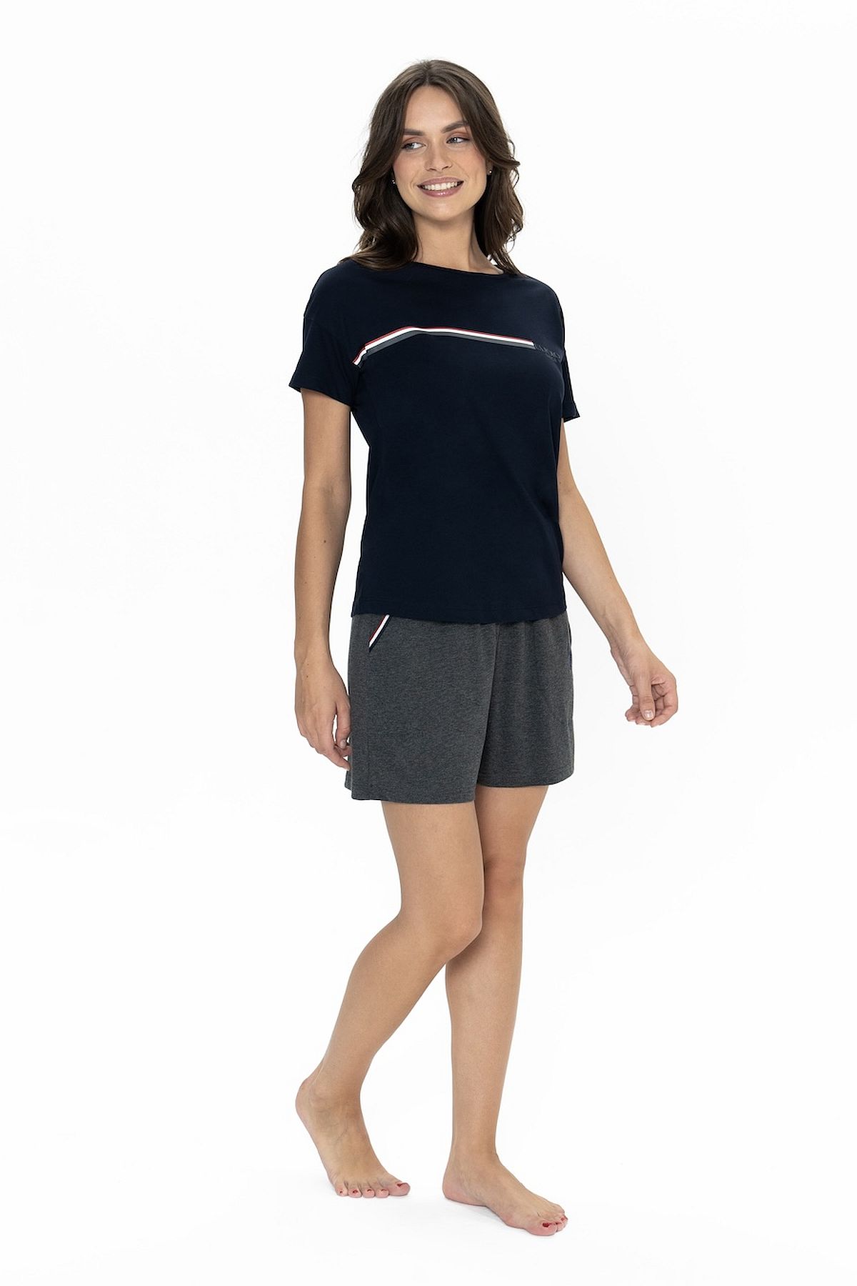 U.s Polo Assn. 20001 Kadın Kısa Kollu Bisiklet Yaka Şortlu Pijama Takımı-Lacivert