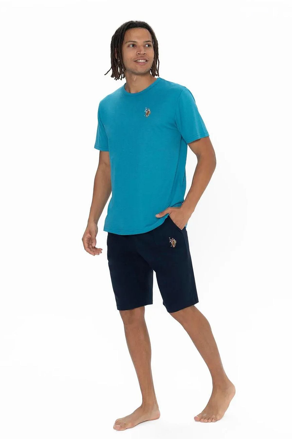 U.s Polo Assn. 18904 Erkek Kısa Kollu Bisiklet Yaka Şortlu Pijama Takımı-Petrol