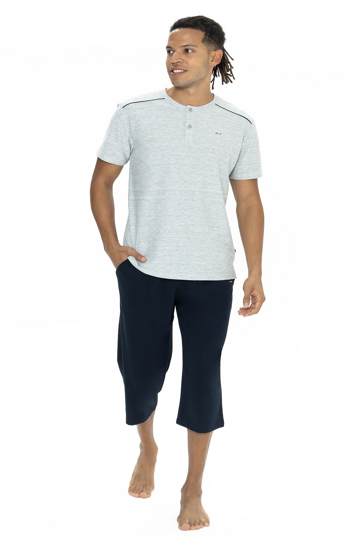 U.s Polo Assn. 18887 Erkek Kısa Kollu Bisiklet Yaka Kapri Pijama Takımı-Gri