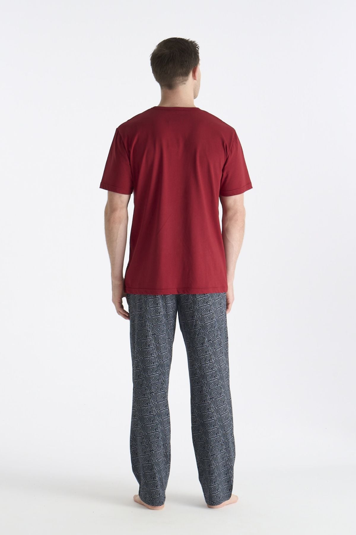 U.s Polo Assn. 19049 Erkek Bisiklet Yaka Kısa Kollu Pijama Takımı-Bordo