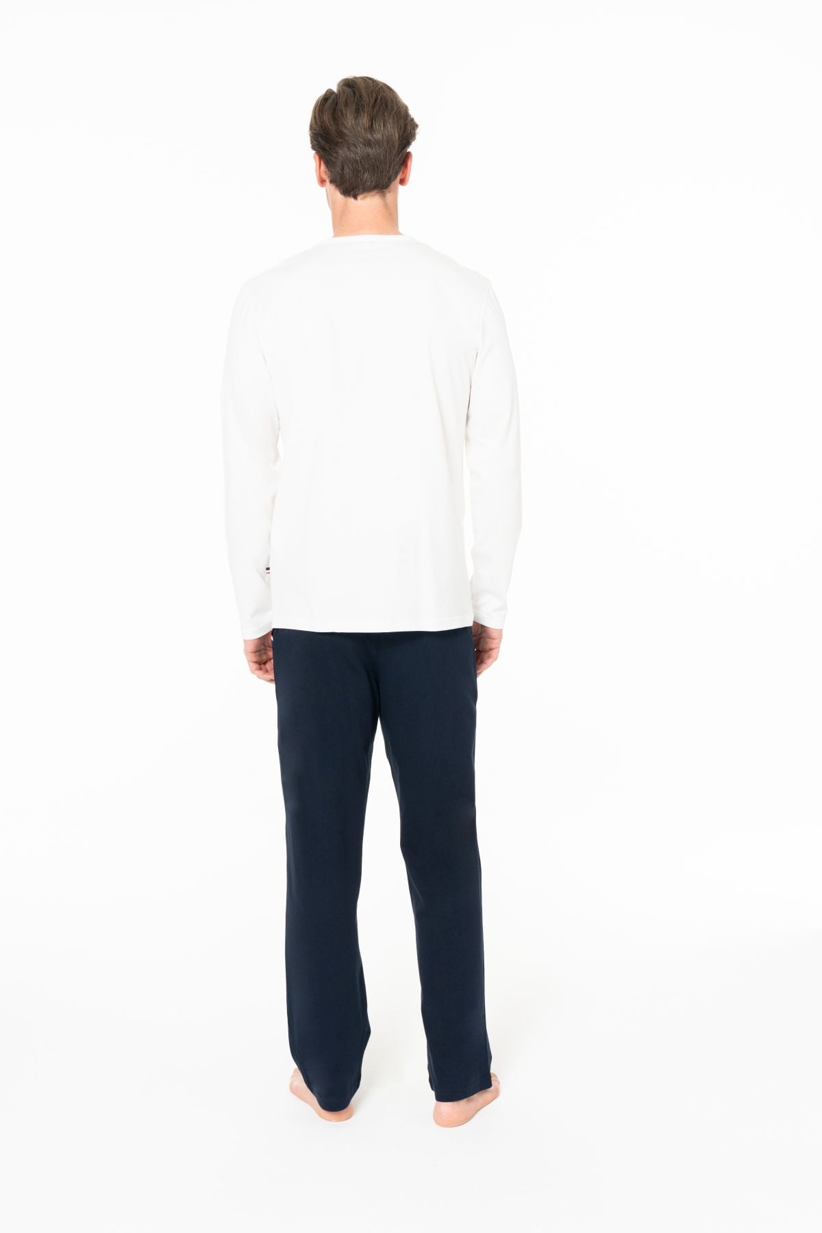 U.s Polo Assn. 18947 Erkek Uzun Kollu Bisiklet Yaka Pijama Takımı-Ekru