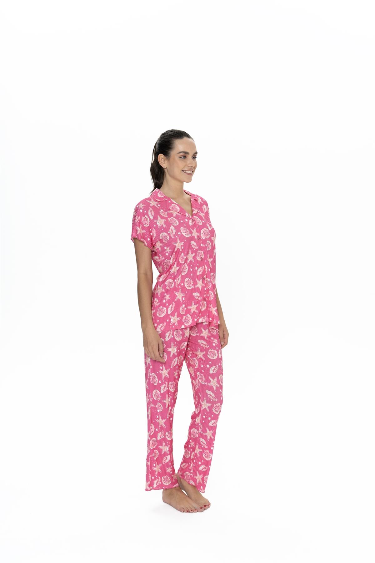 U.s Polo Assn. 20084 Kadın Kısa Kollu Gömlek Pijama Takım-Fuşya