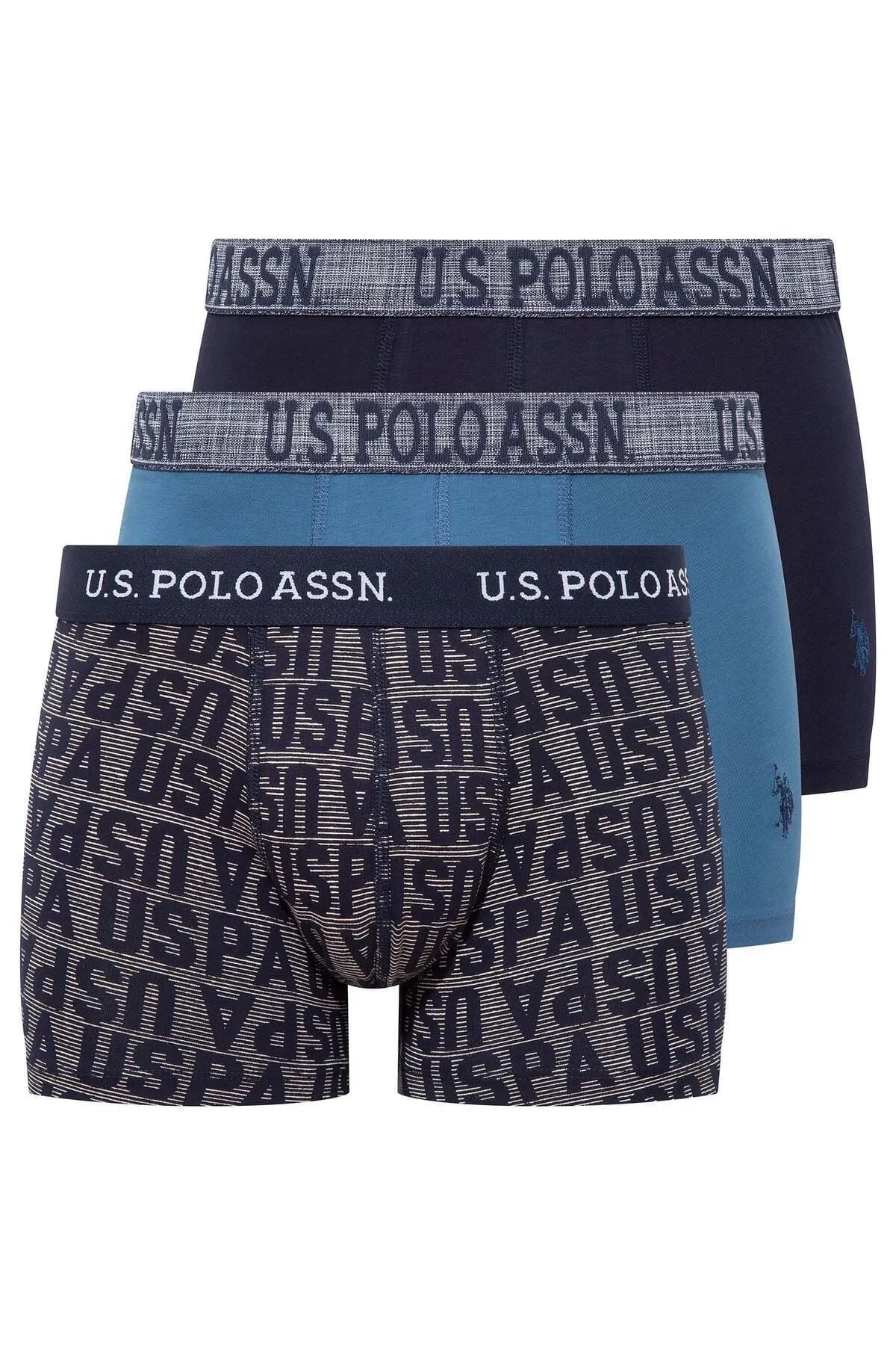 U.s Polo Assn. 80503 Erkek Pamuklu 3lü Boxer-İndigo&Lacivert&Baskılı