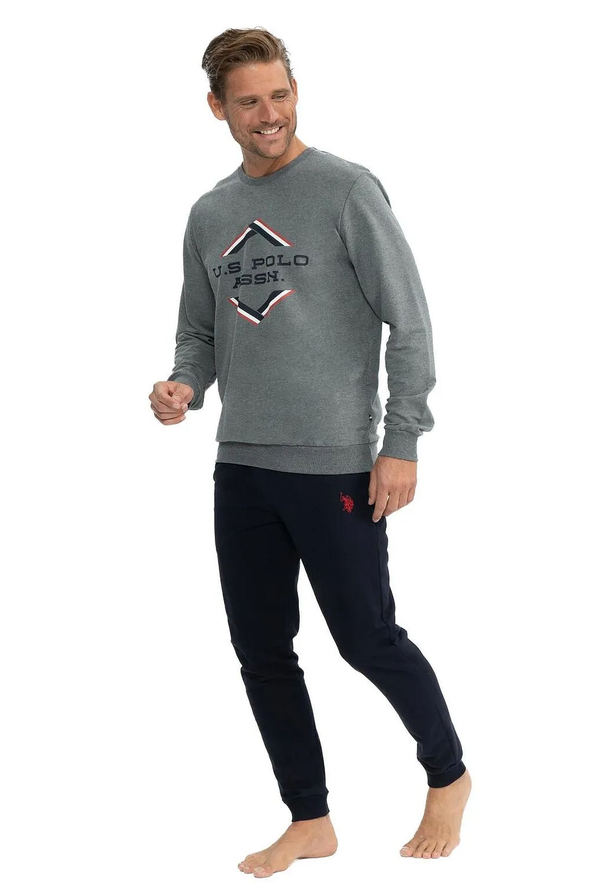 U.s Polo Assn. 18818 Erkek Uzun Kollu Yuvarlak Yaka Paçası Lastikli Rahat Ev Giyim-Antrasitmelanj