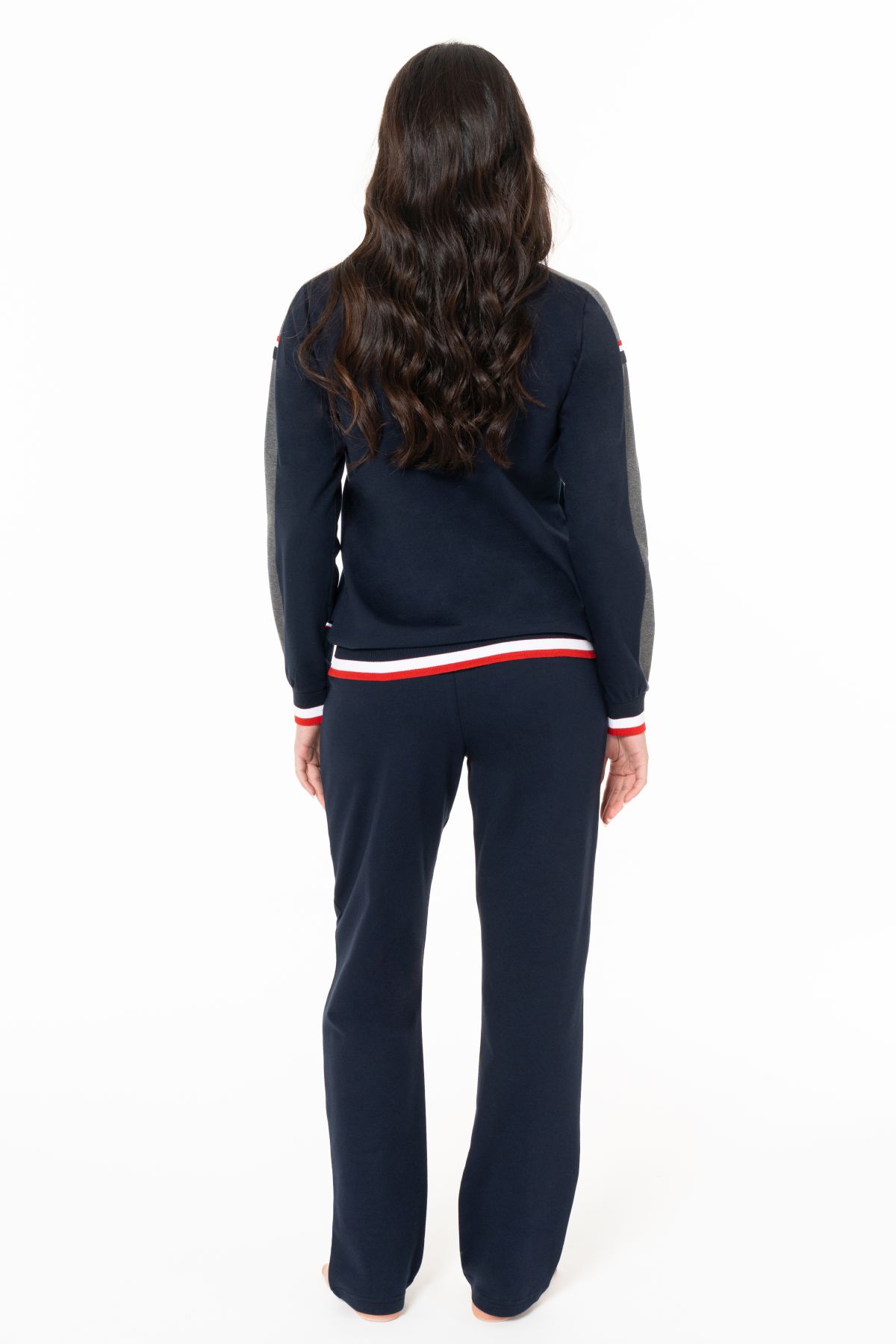 U.s Polo Assn. 20116B Kadın Büyük Beden Uzun Kollu Bisiklet Yaka Rahat Ev Giyim-Lacivert