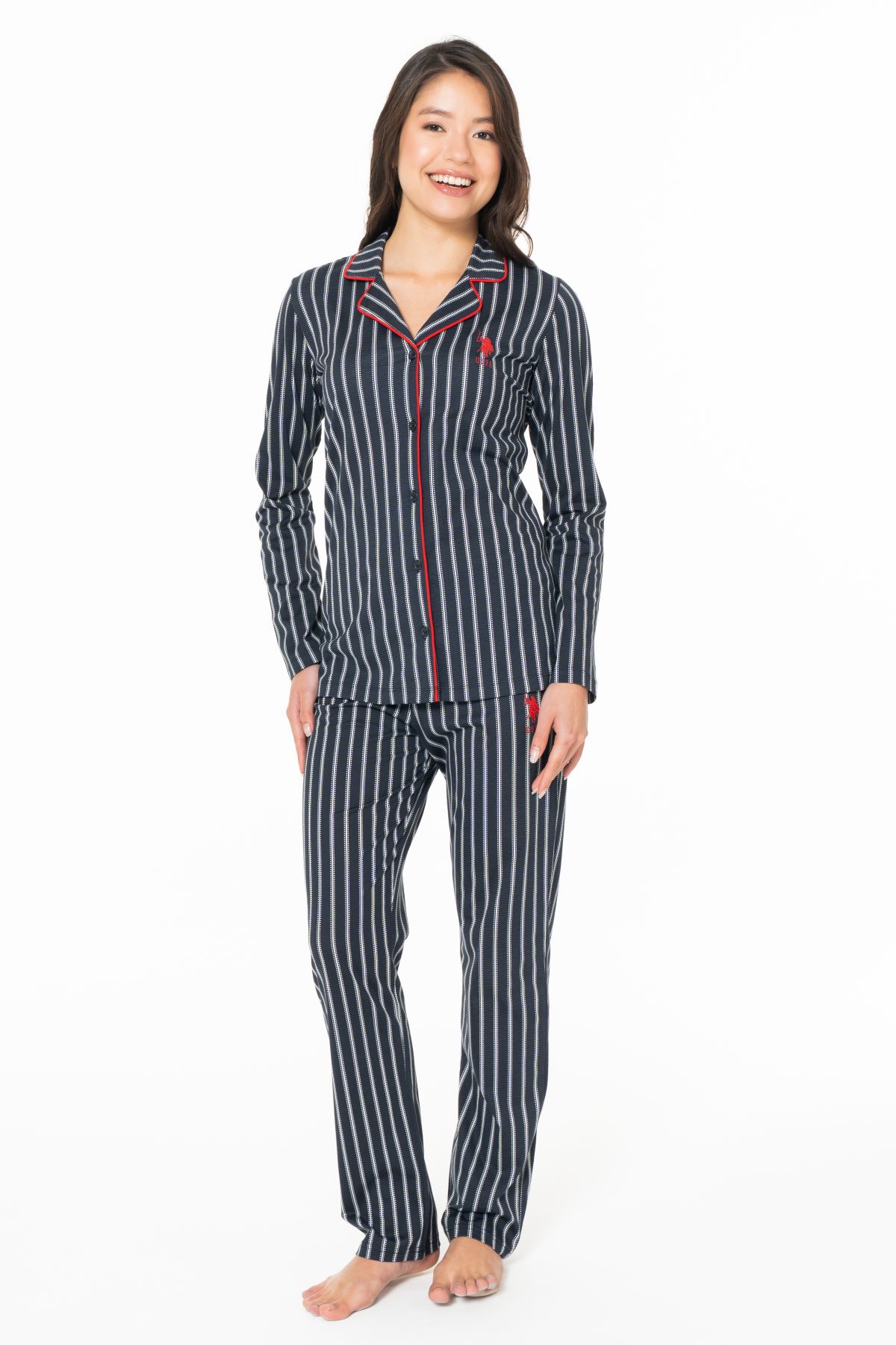 U.s Polo Assn. 20138 Kadın Uzun Kollu Gömlek Pijama Takım-Lacivert