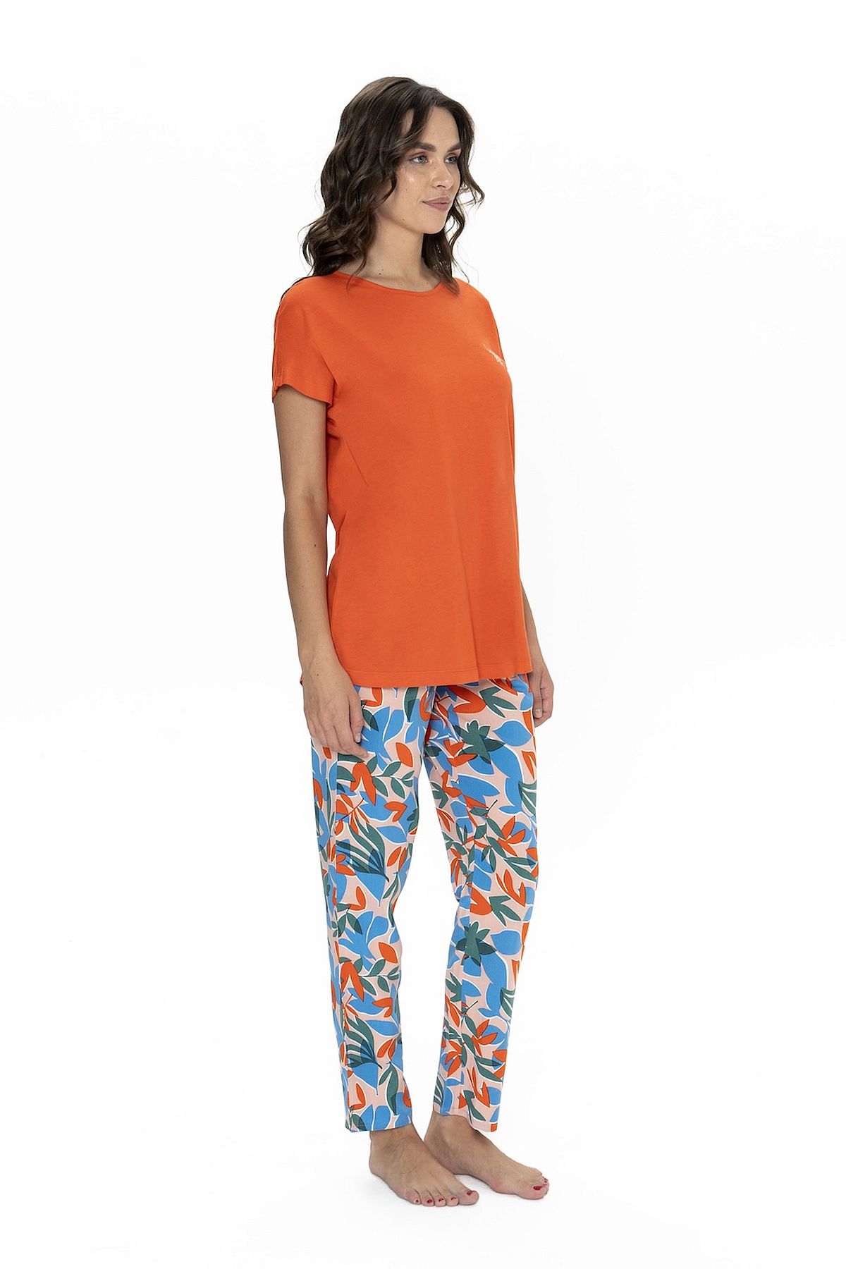 U.s Polo Assn. 20097 Kadın Kısa Kollu Bisiklet Yaka Pijama Takımı-Turuncu