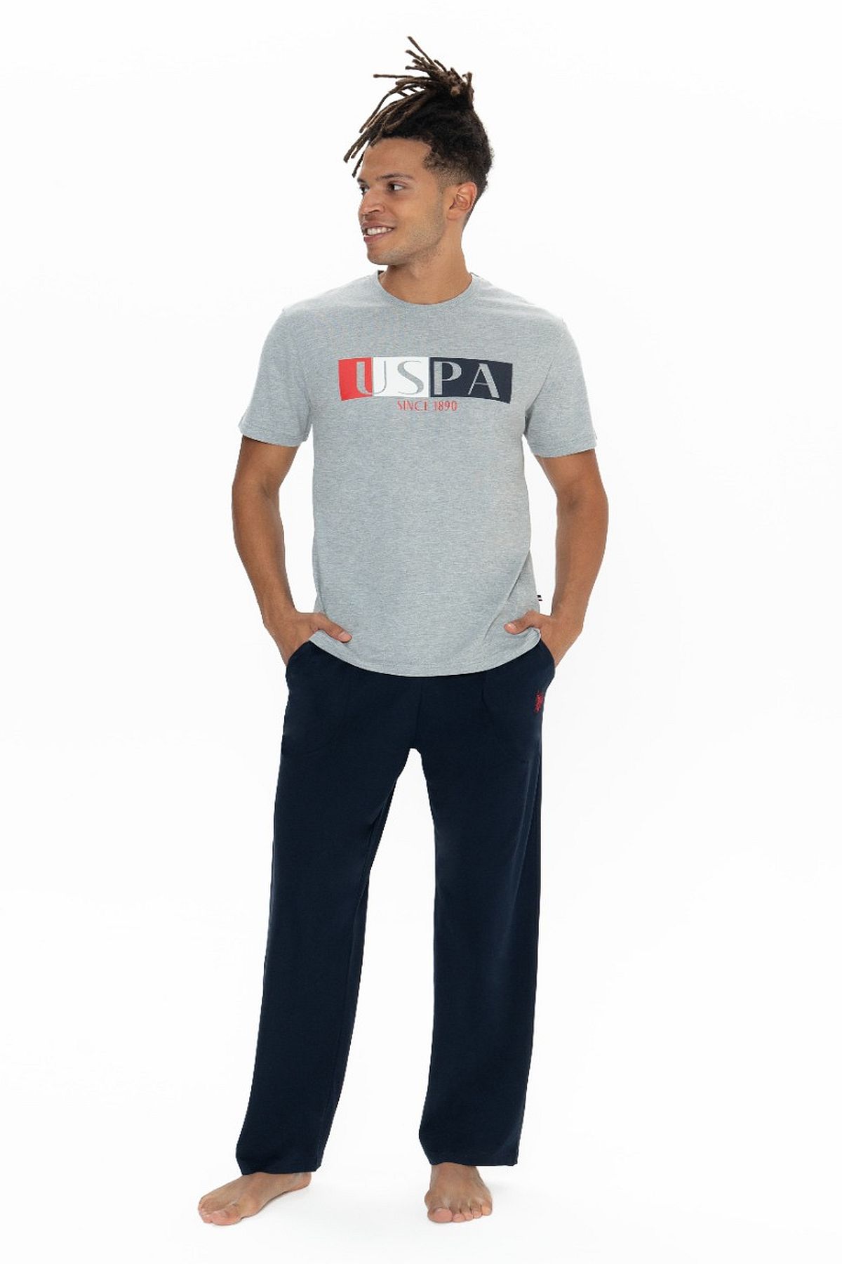 U.s Polo Assn. 18899 Erkek Kısa Kollu Bisiklet Yaka Pijama Takımı-Gri