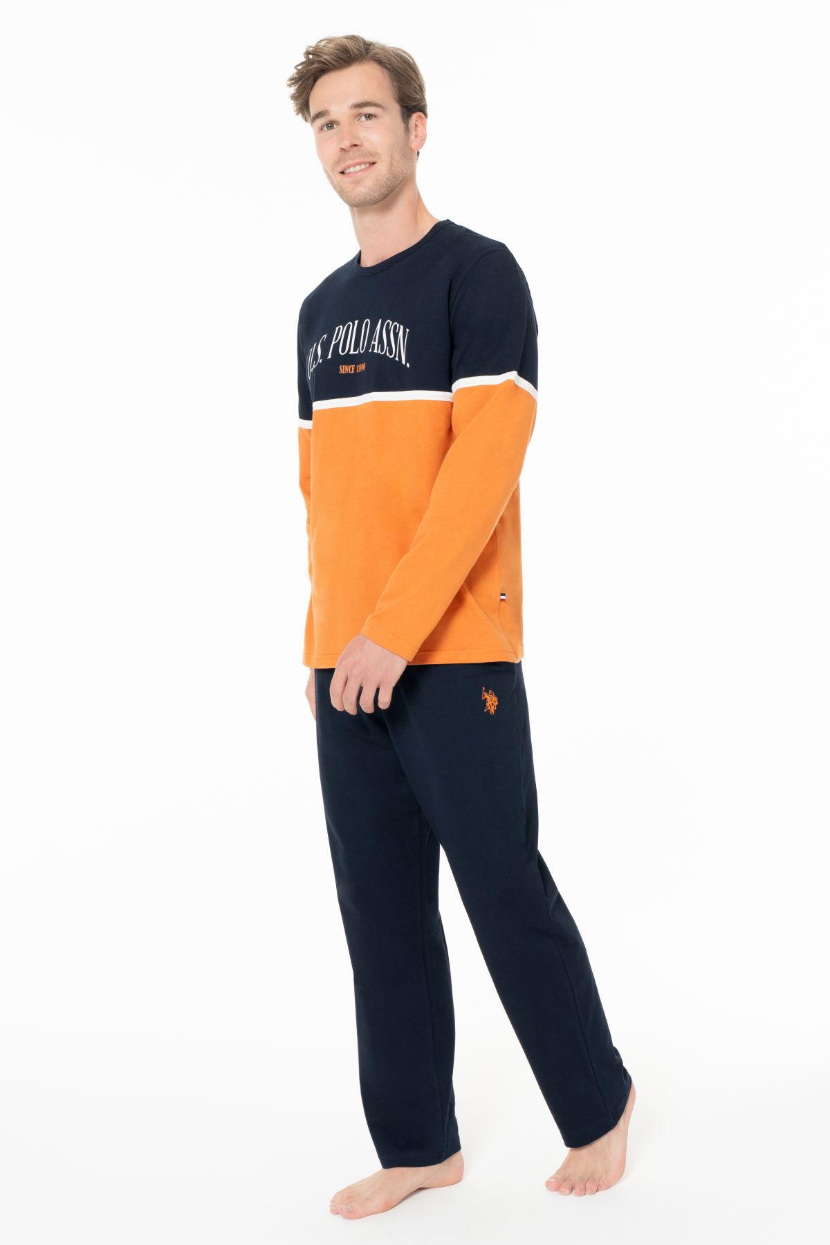 U.s Polo Assn. 18952 Erkek Uzun Kollu Bisiklet Yaka Pijama Takımı-Turuncu