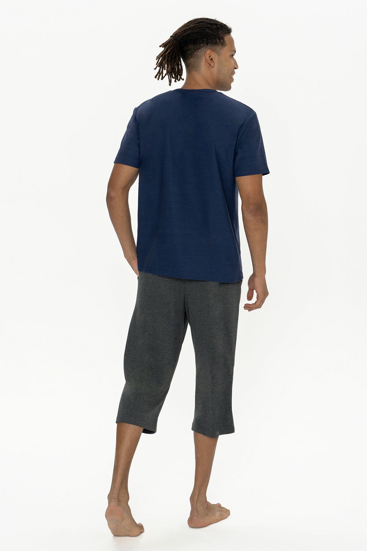 U.s Polo Assn. 18887 Erkek Kısa Kollu Bisiklet Yaka Kapri Pijama Takımı-Lacivert