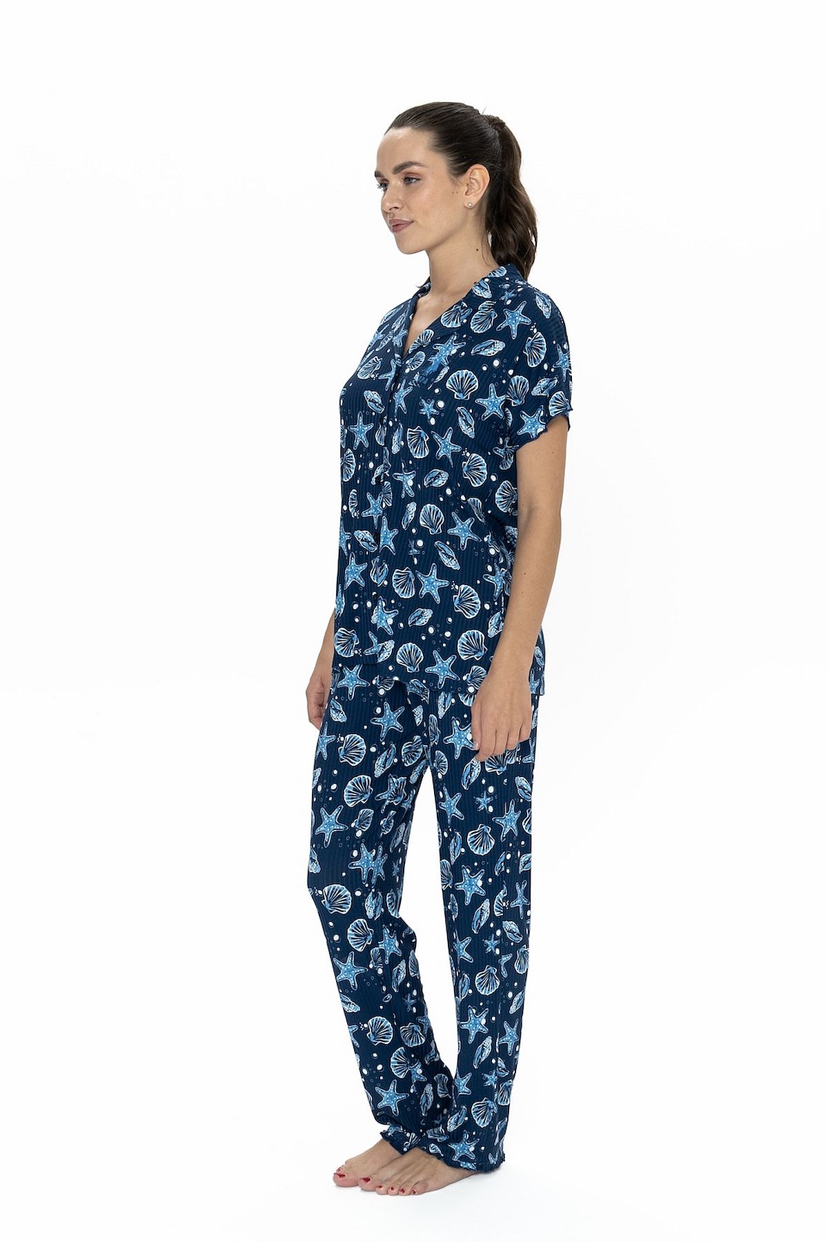 U.s Polo Assn. 20084 Kadın Kısa Kollu Gömlek Pijama Takım-Lacivert